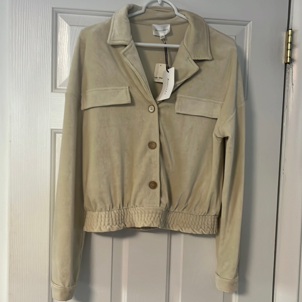 NWT Anthropologie Line and Dot Cozy Cream Ribbed Button Down Lounge Top